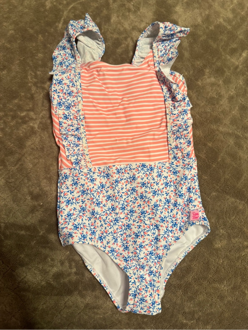 Ruffle Butts Coral & Blue Floral pinafore One-Piece Swimsuit